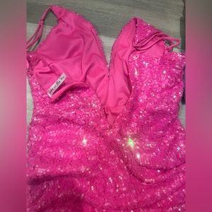 pink sequence Lucy in the sky dress